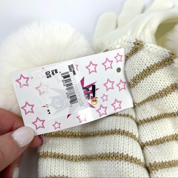 OMG Pom Pom beanie stiped faux fur with gloves - Picture 6 of 6